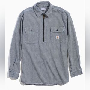 Men's Large Striped Carhartt Half Zip Worker Shirt